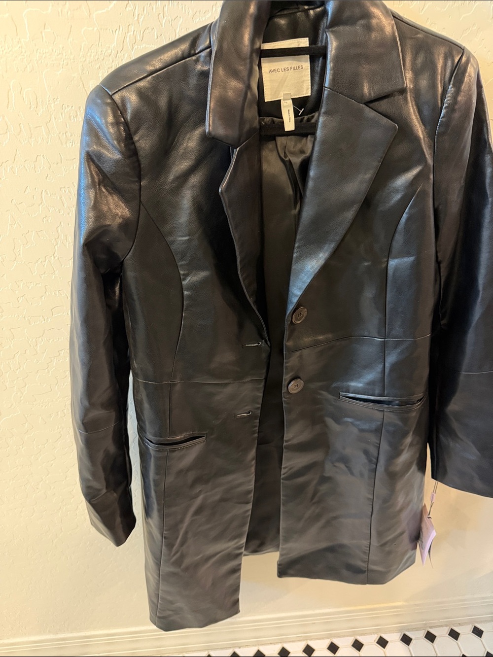 Avec Les Filles Black Leather Blazer Jacket